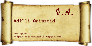 Váli Arisztid névjegykártya